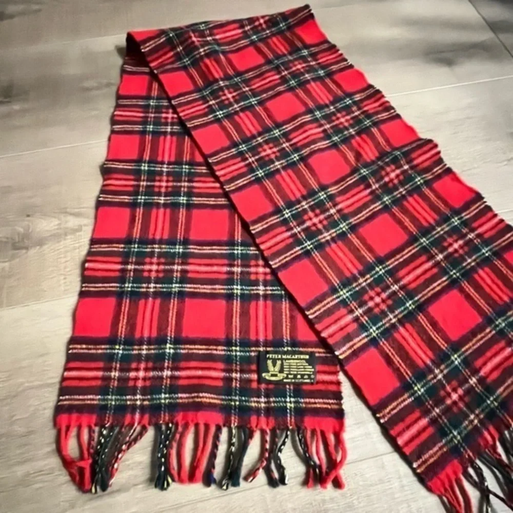 Vintage Peter Macarthur Scotland Red‎ Tartan Plaid Lambswool Scarf 52x11 Shawl